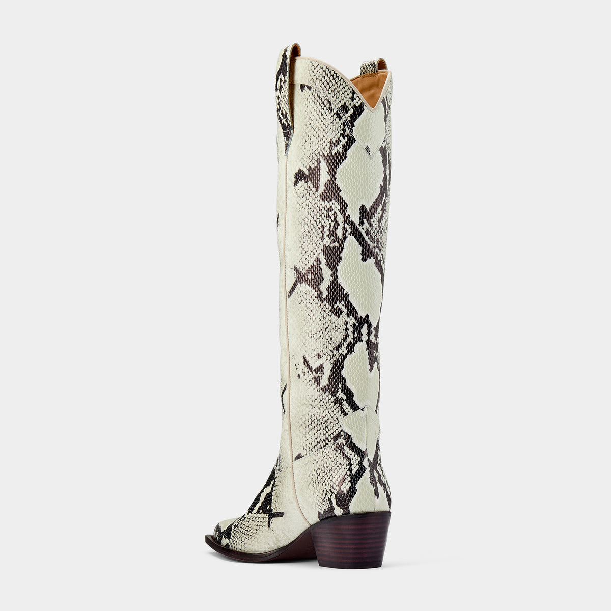 Python print calf nappa cowboy boot on a white background - back angle