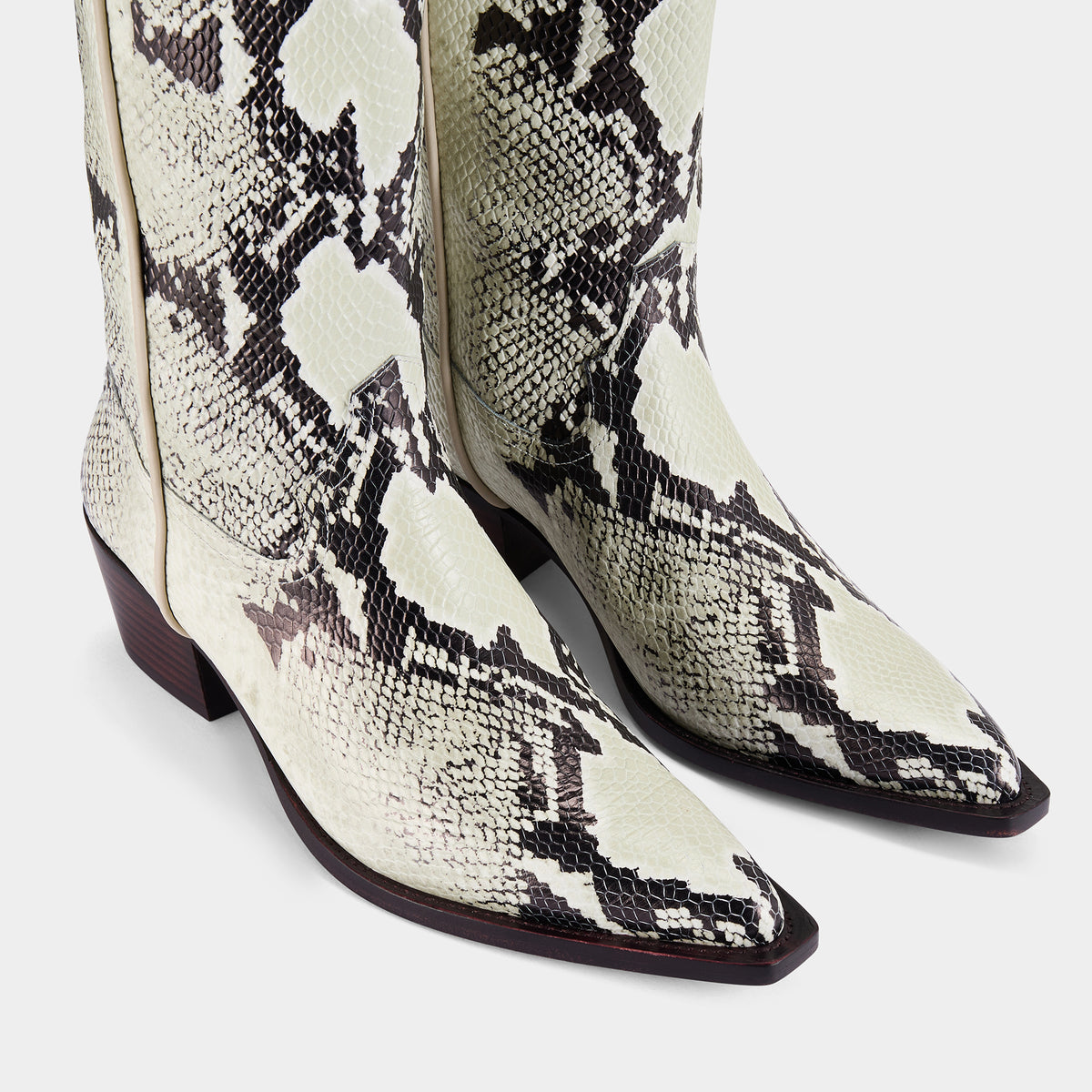 Python print calf nappa cowboy boots on a white background - close up